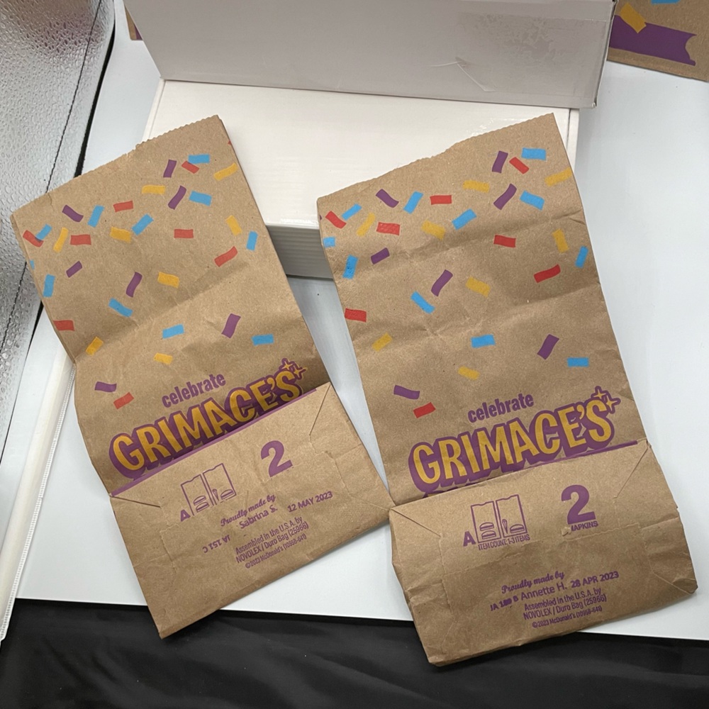 McDonald’s Grimace Birthday Packaging. 2 cups, 2 small bags, 2 large bags - Picture 3 of 12